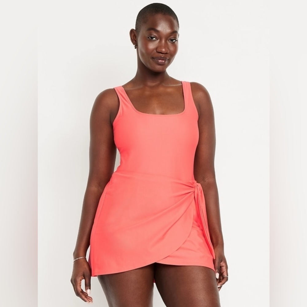 NWT Old Navy Matte Side Tie Swim Coral Tropics Dress Size 3X